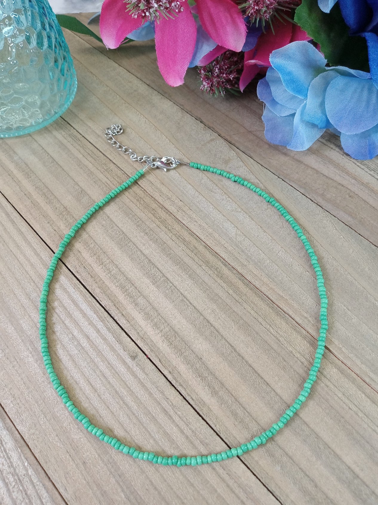 Beaded Choker Necklace - Green