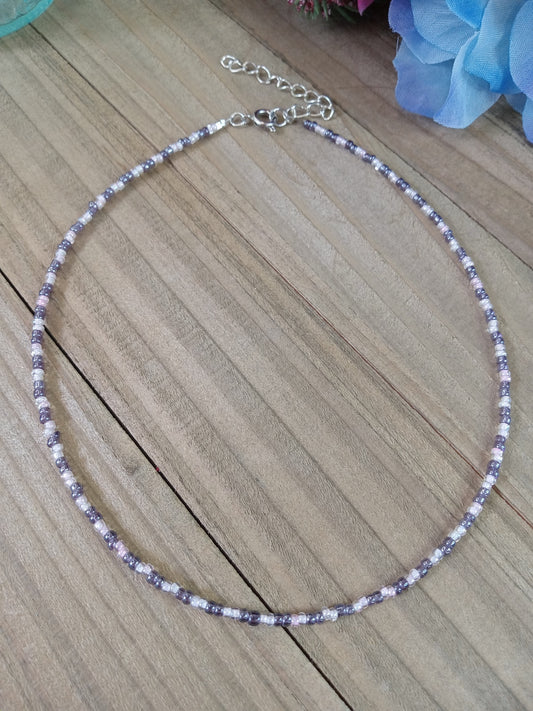 Beaded Choker Necklace - Pink and Purple